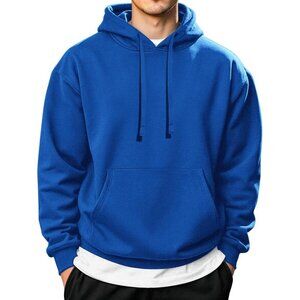 Coofandy Men Royal Blue Pullover Long Sleeve Drawstring Gym Hoodies Sweatshirt
